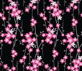 apanese Cherry Blossom Branch Stripe Vector Seamless Pattern