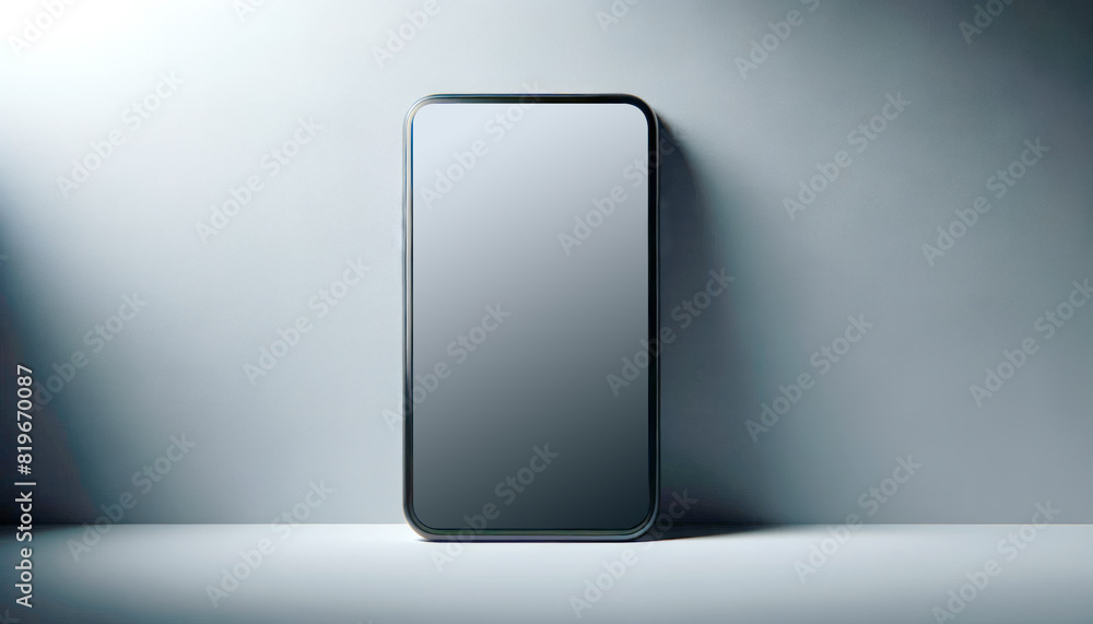 Poster A modern smartphone with a blank screen on a gray background, ideal for a mockup or branding presentation. Generative AI
