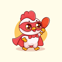 Cartoon chicken superhero holding fried chicken