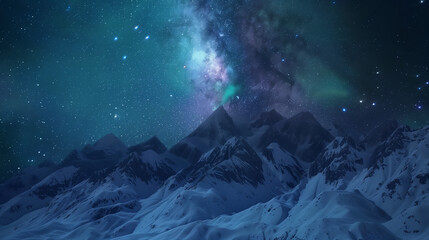 Snowy mountains and stars under the Galaxy wallpaper