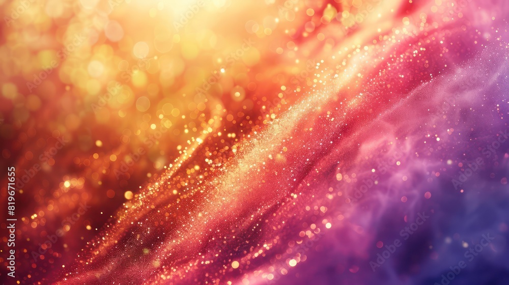 Poster abstract swirls and patterns of colorful powder floating in the air, illuminated by the warm glow of