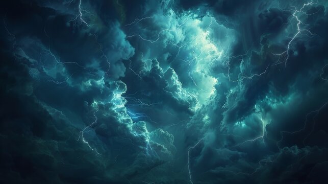 Dark clouds gather overhead as a thunderstorm rolls in, accompanied by flashes of lightning and booming thunder.