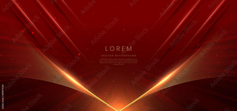 Aufkleber abstract elegant red background with golden curved lines and lighting effect sparkle. luxury templat