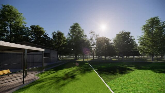 3D rendering of a baseball field in the middle of the forest