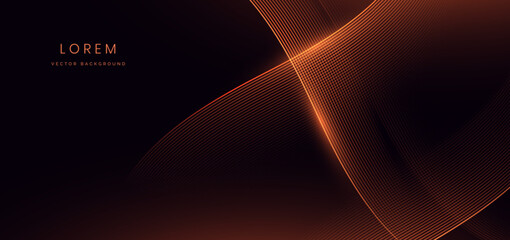 Abstract futuristic curved glowing orange light lines on black background.