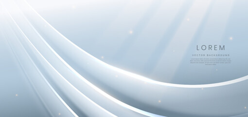 Luxury grey and white curved lines background and lighting effect sparkle.