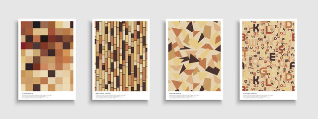 Collection of vector abstract geometric color posters. Brown and beige trendy templates, placards, brochures, banners, flyers, backgrounds, cards etc. Artistic mosaic textured covers. Contemporary art
