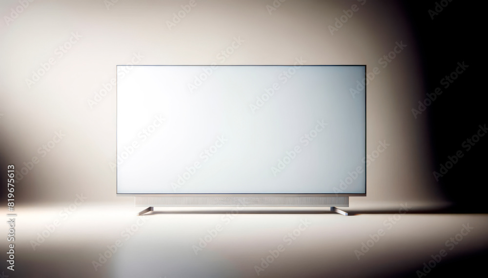Poster a modern television with a blank screen on a white gradient background, ideal for mockup use. genera