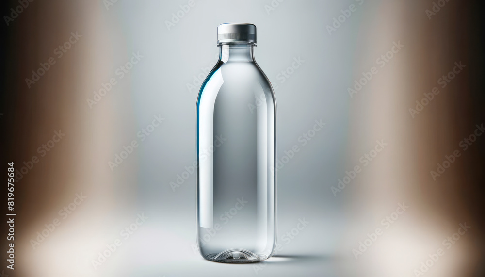 Poster a transparent water bottle with a metal cap on a gradient background represents a product mockup. ge