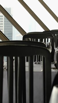 Top Of Vancouver Lookout And Revolving Restaurant At Harbour Centre Overlooking Vancouver Harbour In Canada. Restaurant overlooking skyscrapers Vancouver