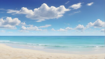 HD footage of a serene beach with soft waves and a brilliant blue sky in the distance