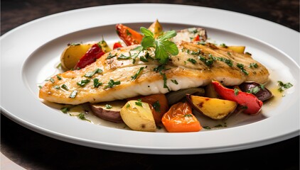 Sole meuni&egrave;re, sole &agrave; la meuni&egrave;re, classic French fish dish, served with hot melted butter, lemon juice and parsley