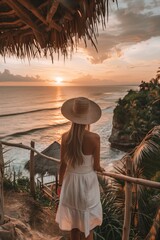 Woman at a beach sunset