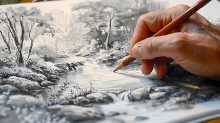 Marker Sketch of a Breathtaking Nature Scene Exuding Tranquility and Relaxation