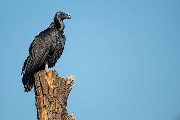 Black Vulture perched on a dead tree
