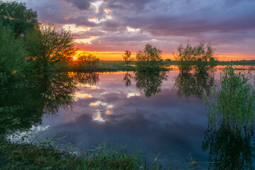 summer warm sunrise over the river