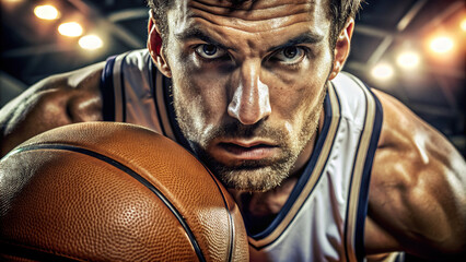 A close-up of a basketball player's determined expression during a intense game, showcasing their seriousness about competition.