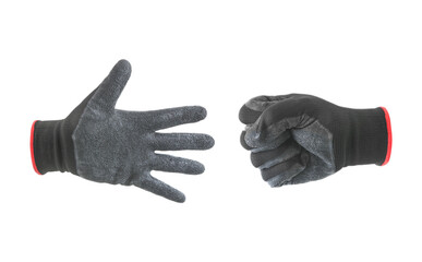 Black and gray glove Black and gray glove showing various symbol isolated on white backgroun