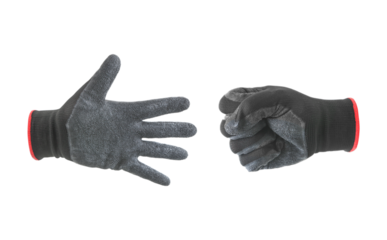 Black and gray glove Black and gray glove showing various symbol isolated on white backgroun