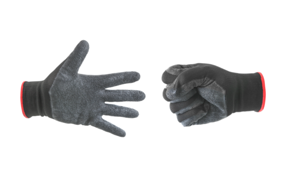 Black and gray glove Black and gray glove showing various symbol isolated on white backgroun