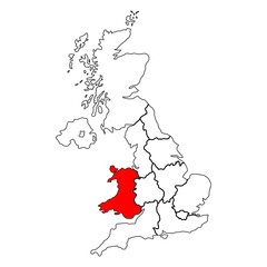 Wales of United Kingdom of Great Britain and Northern Ireland map, detailed web vector