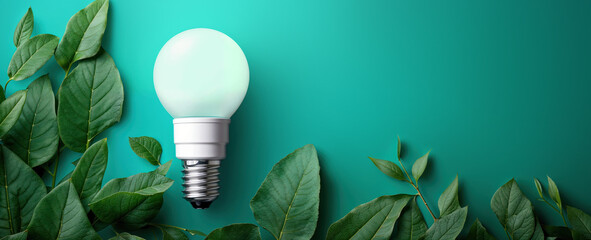 bright Light bulb with home green leaves and plants. for the concept of renewable clean energy and saving electricity bill cost using sustainable resources background banner template