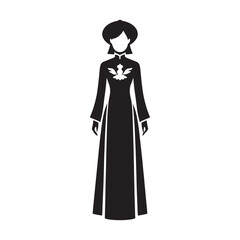 Lao Sinh Dress Silhouette- Reflecting the Timeless Elegance and Cultural Heritage of Laotian Traditional Attire- Minimalist Lao Sinh Vector - Lao Sin Illustration.