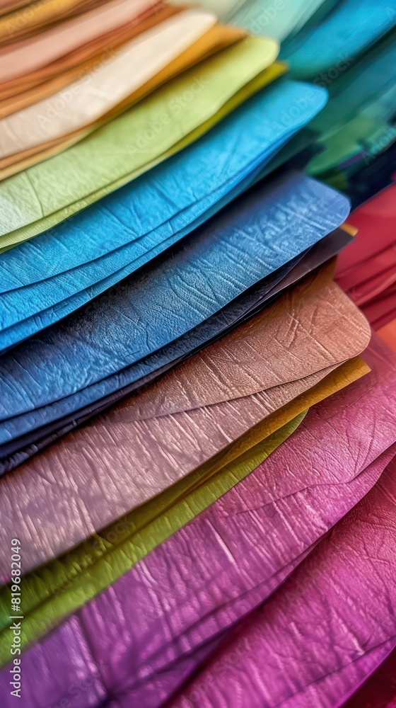 Poster close-up shot of color swatches stacked together, with shallow depth of field accentuating the textu