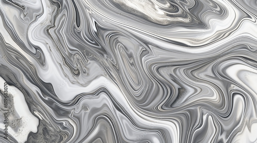 Poster a 3d-rendered image of a marble surface with swirling grey and white patterns, capturing the glossy 
