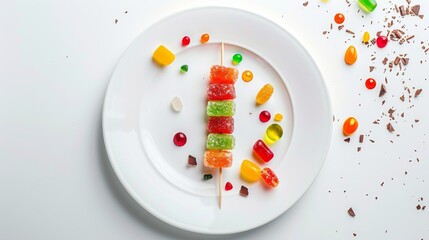 Colorful Assorted Candy Skewers on White Plate