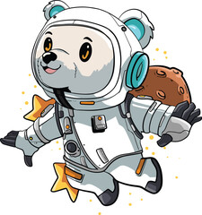 cartoon illustration design of a cute bear as an astronaut.eps