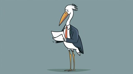 Naklejka premium A stork in a business suit delivering documents