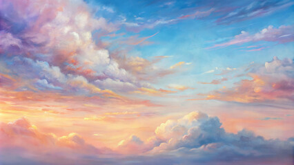 The sky above is a canvas of soft pastels, blending seamlessly with the vibrant hues below