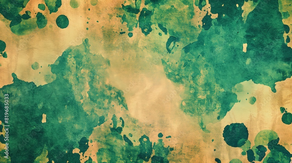 Poster a background of aged and distressed paper with a colorful grunge pattern, combining blotches of fore