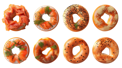 Bagel and lox collection transparent background