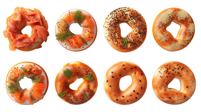 Bagel and lox collection transparent background