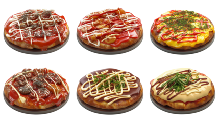 different Okonomiyaki collection set in 3d transparent background