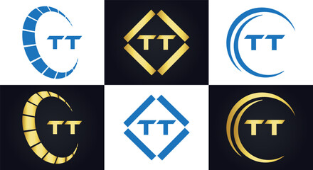 TT logo. T T design. White TT letter. TT, T T letter logo design. T T letter logo design in FIVE, FOUR, THREE, style. letter logo set in one artboard. T T letter logo vector design.