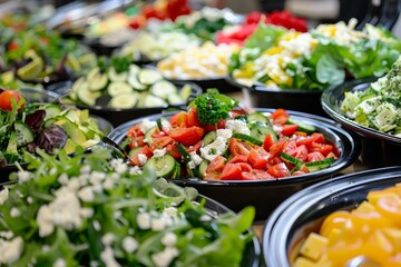 Fresh salad buffet displayed at a catered event for a festive celebration or party