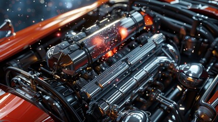 Fototapeta premium race car with a body made entirely of stained glass casts colorful shards of light across a racetrack made of swirling mist