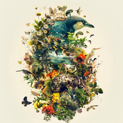 Diverse Collage of Birds, Flowers, and Plants