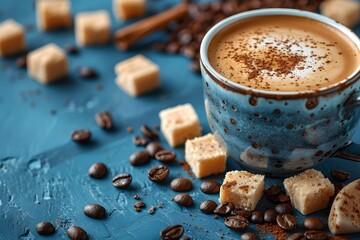 Warm Cappuccino with Coffee Beans and Fudge Cubes - Perfect Cafe Ambience for Beverage Menu