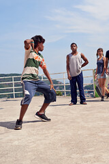 People, kids or teen dance in group for hip hop, outdoor and performance with talent. Street, city...