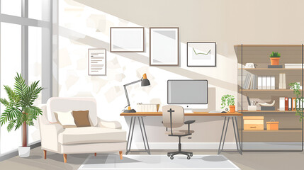 Modern home office in the living room Convenient Elegant and comfortable home interior ai generative