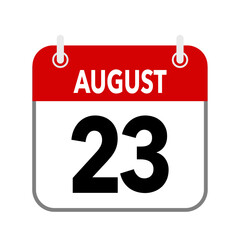 23 August, calendar date icon on white background.