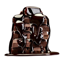 chocolate sweet food dessert stack syrup candy leaking liquid delicious ingredient melt topping