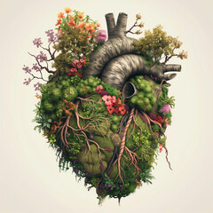 Human Heart Surrounded by Plants and Flowers