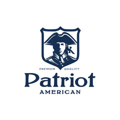Vintage United States Revolution War Army Soldier with Tricorn Hat Illustration Logo Design