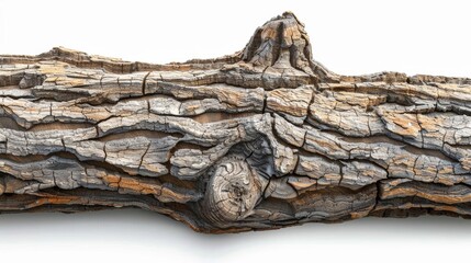 Side view of a tree trunk, detailed bark and wood grain, on a white background, ideal for nature and woodworking advertisements
