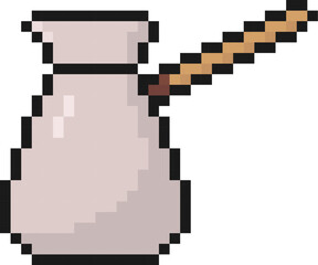 Obraz premium turkish coffee pot pixel art icon, cezve, beverage, 80s, 90s old arcade games style, items for video game, app, social media and more, vector illustration